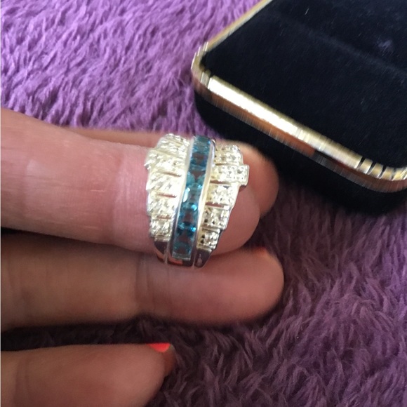 BRAND NEW BOLD Natural Diamond & Blue Sapphires Band Ring-7 - Picture 5 of 16